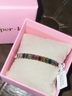 Piper KVRainbow Baguette Stone Stretch Bracelet - Gold Tone BNIB RT TE